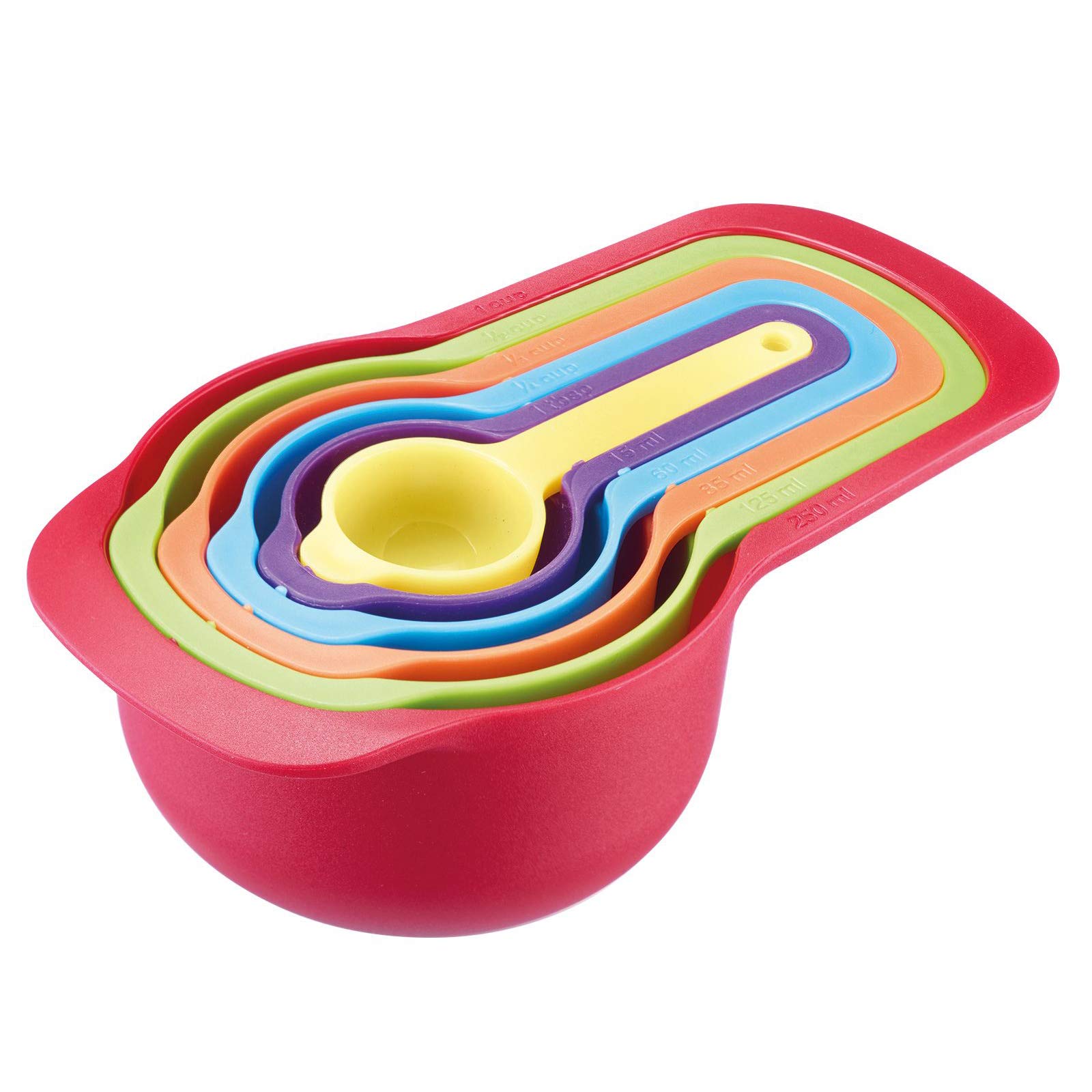 6-Piece Measuring Spoon Set, Volumes: 7.5/15/60/85/125/250 ml, Plastic, BPA-, Matroschka, Colourful