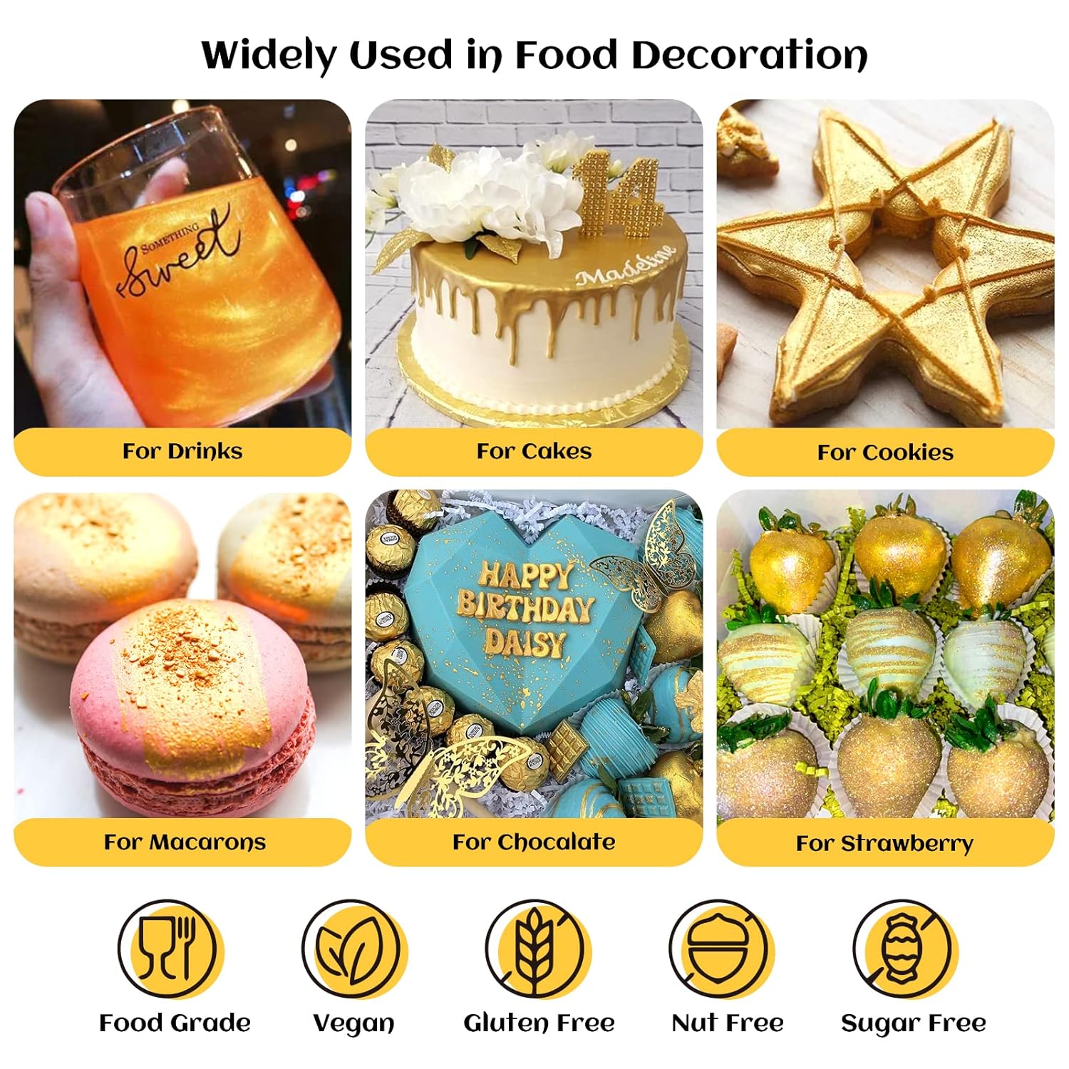 Easy buy Edible Luster Dust, 15 Grams Food Grade Gold Cake Dust Shimmer Metallic Gold Food Coloring Powder for Cake Decorating, Baking, Fondant, Chocolate, Candy, Drinks, Cookies