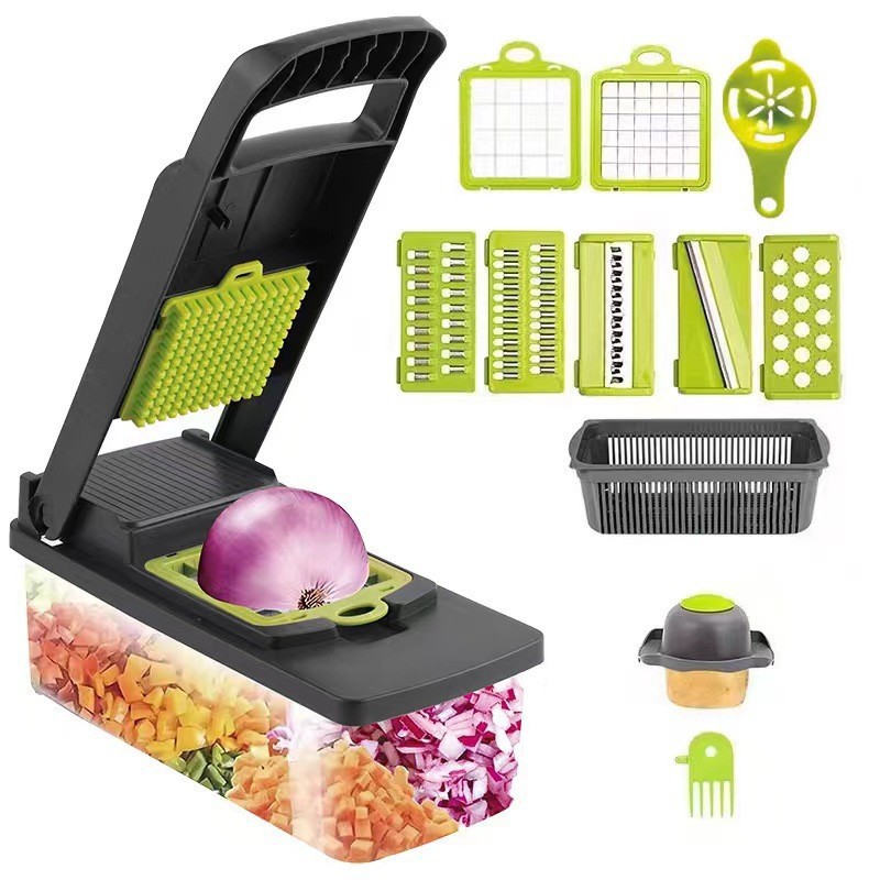 Multi-Functional Vegetable Chopper for Kitchen, Home Potato/Radish Shredder, 16-in-1 Dicing Slicing Shredding Tool