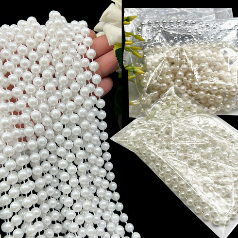 6-14mm Artificial Pearl Bead Garland Strand, Continuous Plastic Pearl String for Wedding Party Decor, DIY Craft, Wreath & Bouquet Embellishment