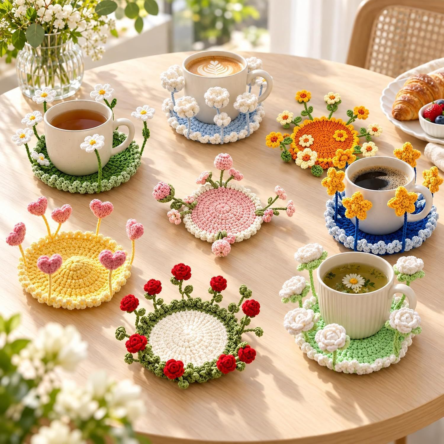 Handmade Crochet Flower Coaster Coffee Cup Pad Decorative Table Mat