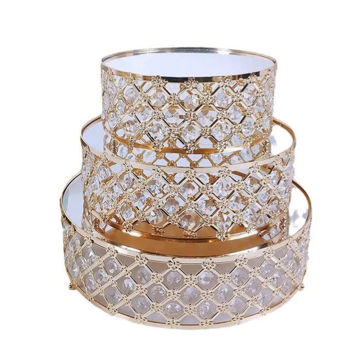 Luxury 3-Tier Gold Crystal Cake Stand Set with Mirror Plates - Elegant Wedding Cupcake & Dessert Tower Display