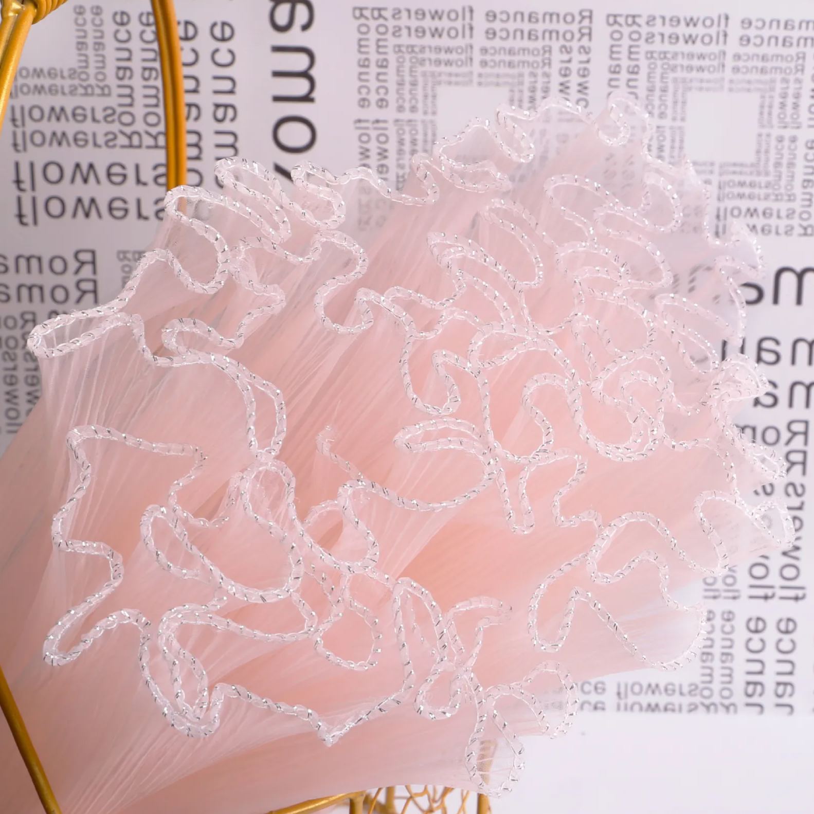 28cm Pleated Tulle Flower Wrapping Paper Pearl Wave Mesh for Bouquet & Floral Gifts