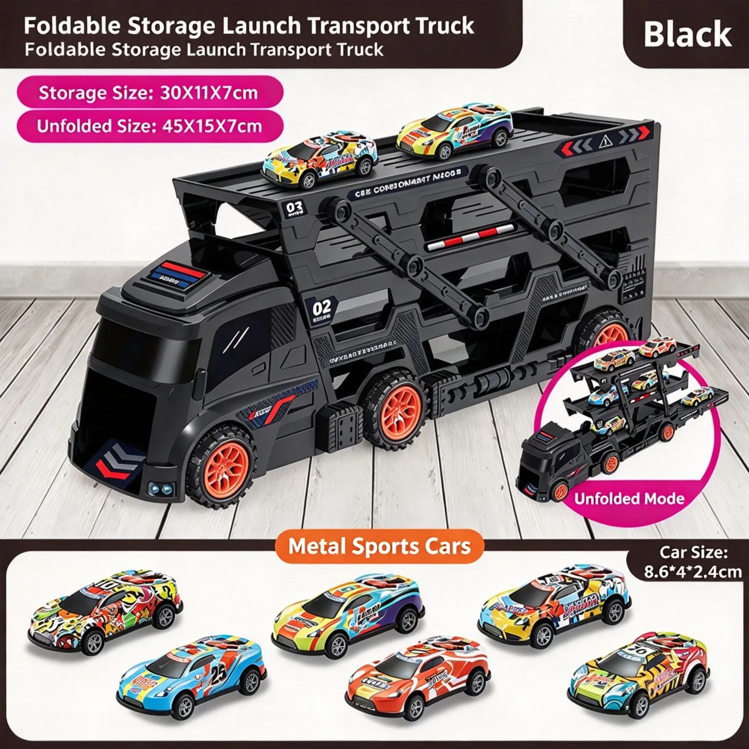 Transforming Launch Truck Carrier Toy Foldable Storage Alloy Die-cast Cars for Kids 3-6