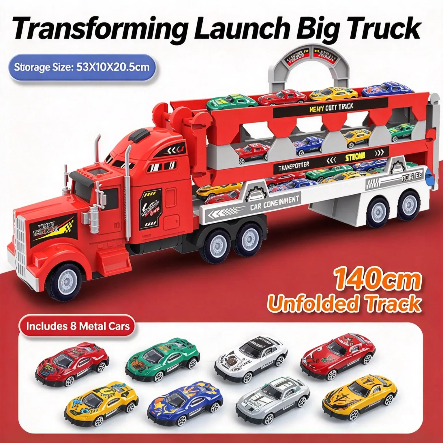 Transforming Launch Truck Carrier Toy Foldable Storage Alloy Die-cast Cars for Kids 3-6