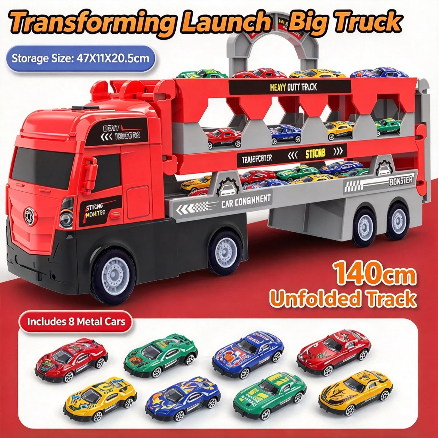 Transforming Launch Truck Carrier Toy Foldable Storage Alloy Die-cast Cars for Kids 3-6