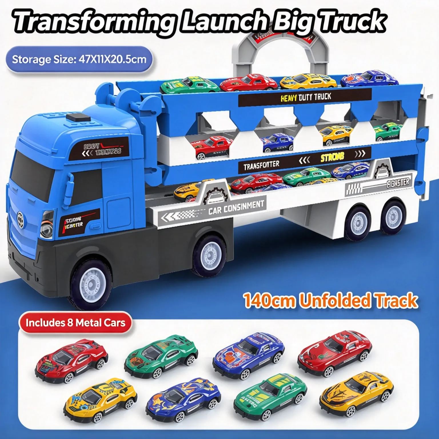 Transforming Launch Truck Carrier Toy Foldable Storage Alloy Die-cast Cars for Kids 3-6