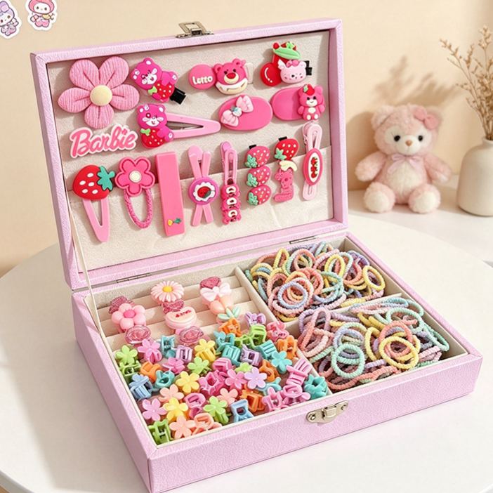 Kids Hair Accessories Gift Set Clips Ties Headbands Princess Jewelry Box for Girls Birthday
