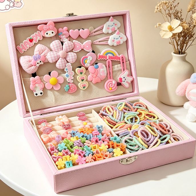 Kids Hair Accessories Gift Set Clips Ties Headbands Princess Jewelry Box for Girls Birthday