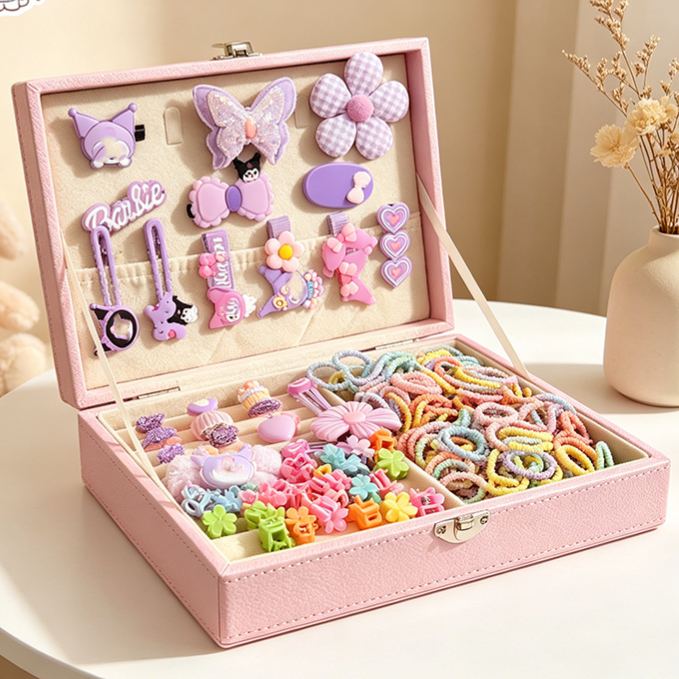 Kids Hair Accessories Gift Set Clips Ties Headbands Princess Jewelry Box for Girls Birthday