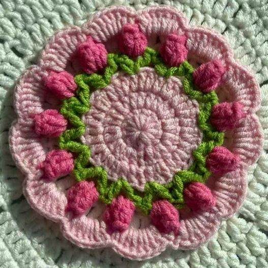 Handmade Crochet Flower Coaster Rose Lily Tulip Cup Pad Table Decor