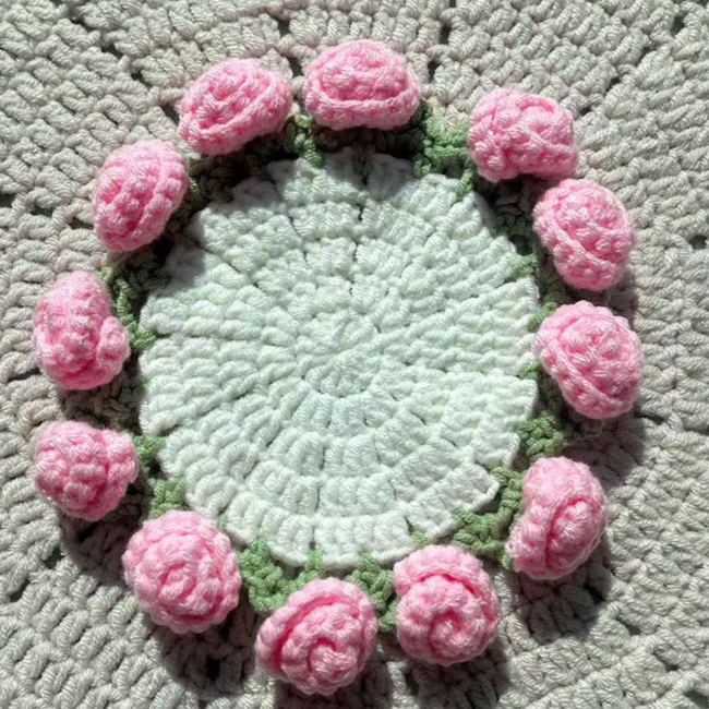 Handmade Crochet Flower Coaster Rose Lily Tulip Cup Pad Table Decor