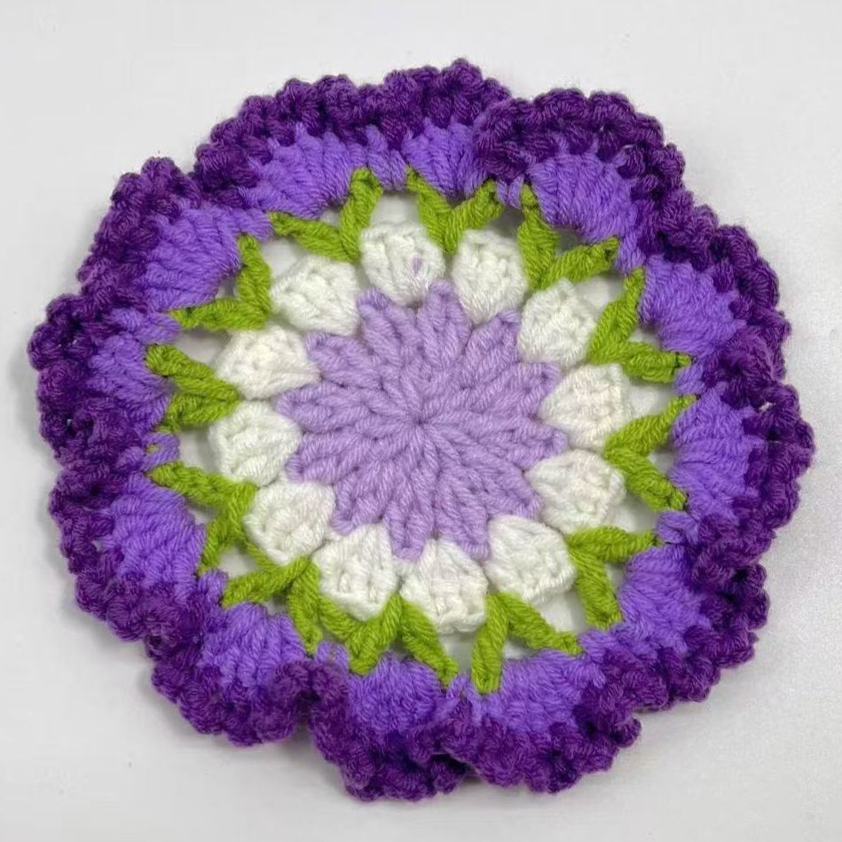 Handmade Crochet Flower Coaster Rose Lily Tulip Cup Pad Table Decor
