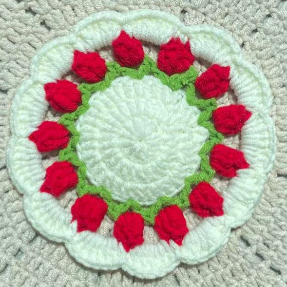 Handmade Crochet Flower Coaster Rose Lily Tulip Cup Pad Table Decor