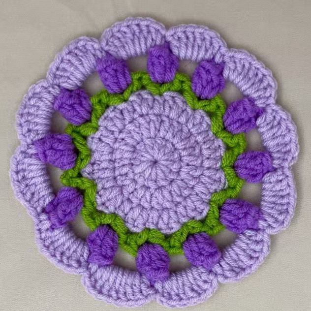 Handmade Crochet Flower Coaster Rose Lily Tulip Cup Pad Table Decor