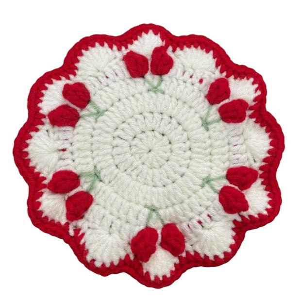 Handmade Crochet Flower Coaster Rose Lily Tulip Cup Pad Table Decor
