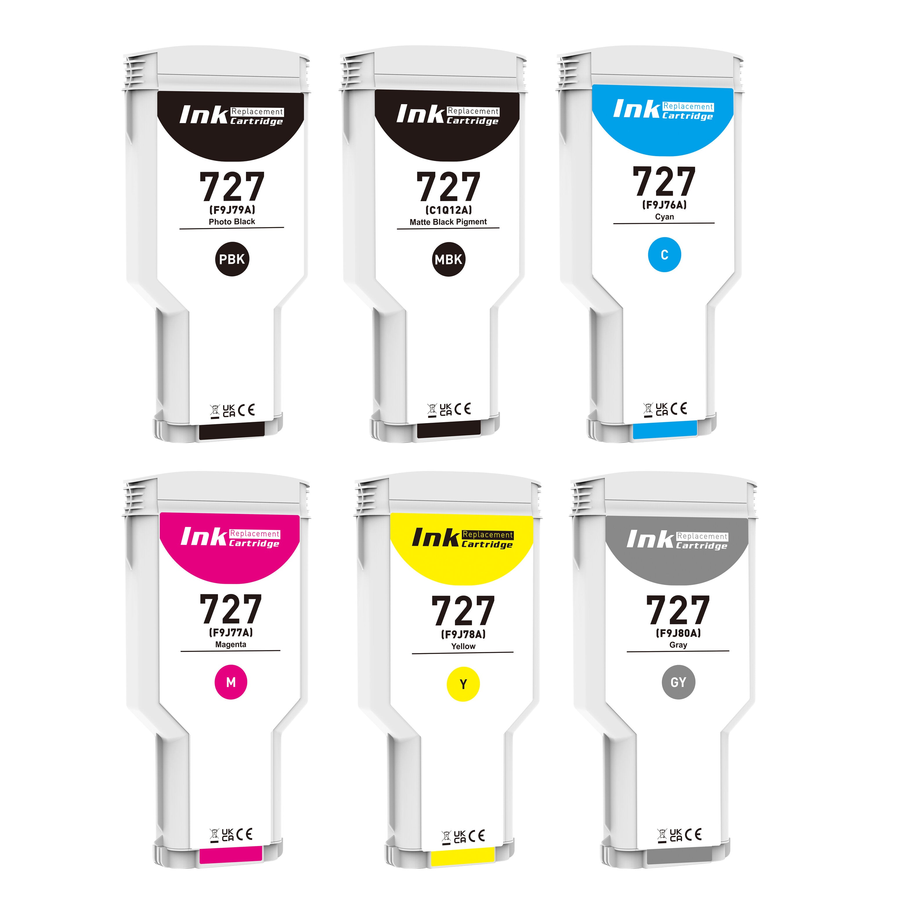 727 Ink Cartridges High Yield 6-Pack 300ml 727 Matte Black Photo Black Cyan Yellow Gray Magenta Ink Cartridge Replacement for HP 727 Ink Cartridge Works for DesignJet T920 T930 T2530 T1530 T1500 T2500