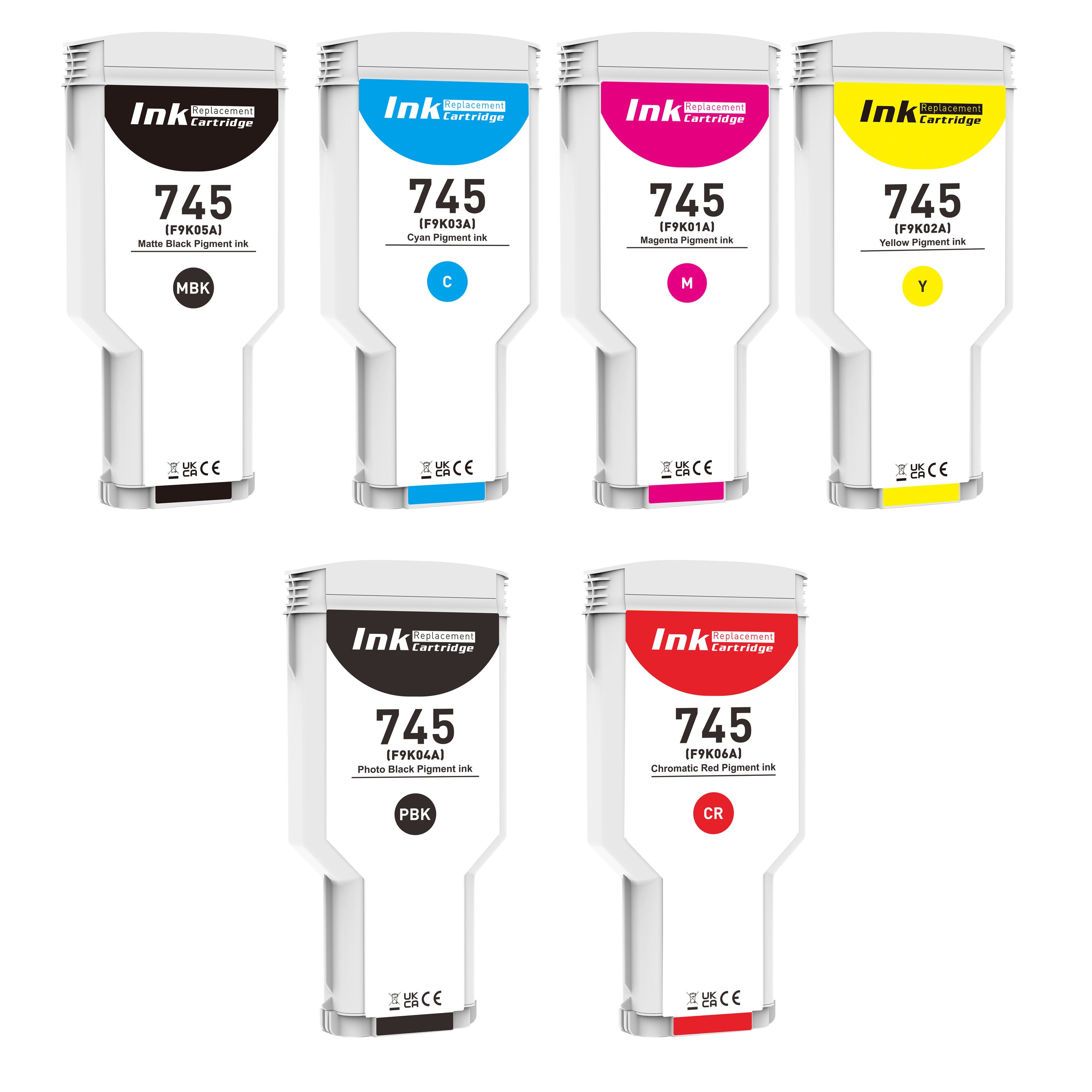 745 Ink Cartridge Set 300ML HP 745 F9K06A F9K05A F9K04A F9K03A F9K02A F9K01A Compatible for Designjet Z2600 Z5600 Postscript Printers (6-Pack)