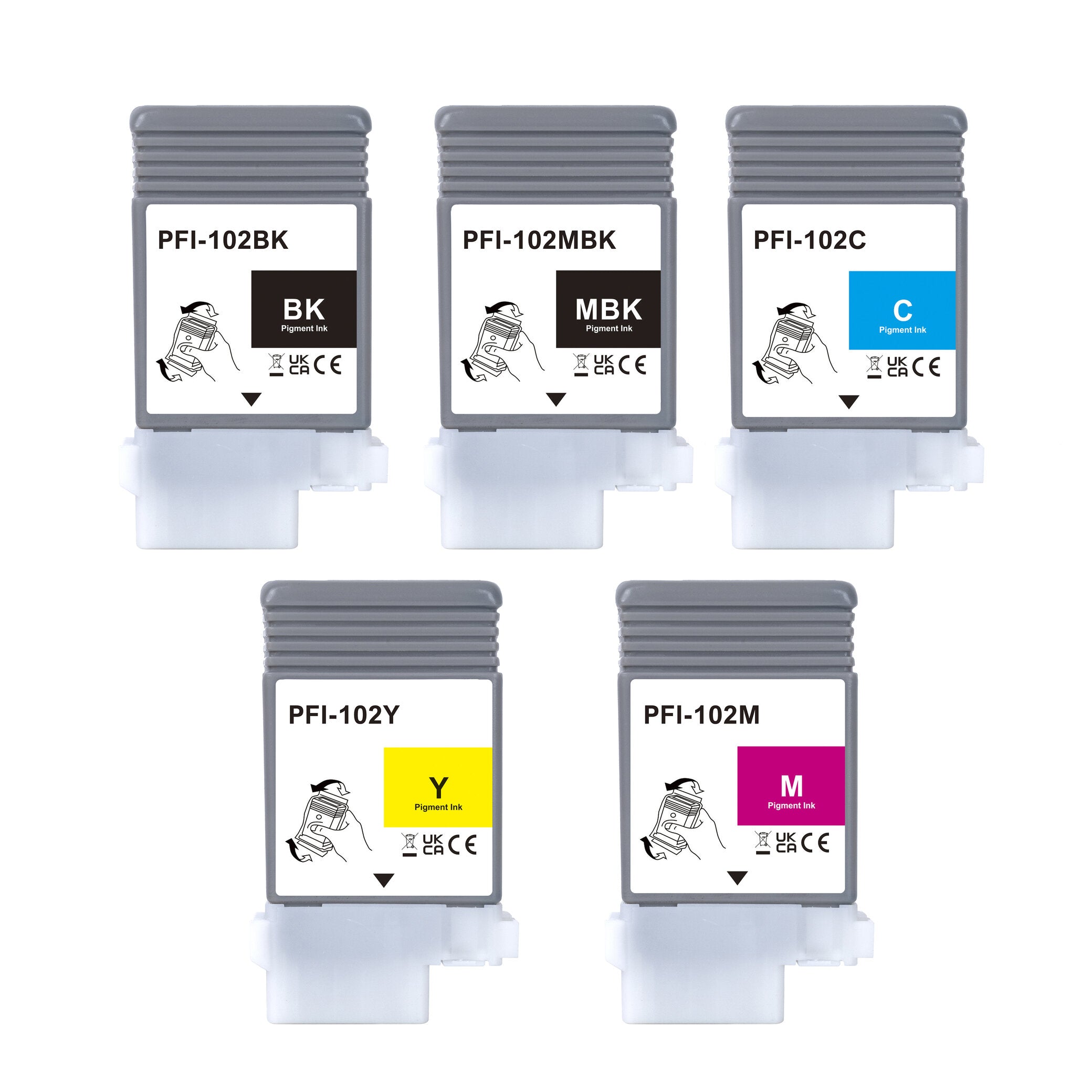 Compatible PFI-102 PFI102 Ink Tank Cartridge 130ml Replacement for Canon PFI 102 MBK/BK/C/M/Y for IPF500 IPF510 IPF600 IPF610 IPF700 IPF710 Printers, 5 Pack