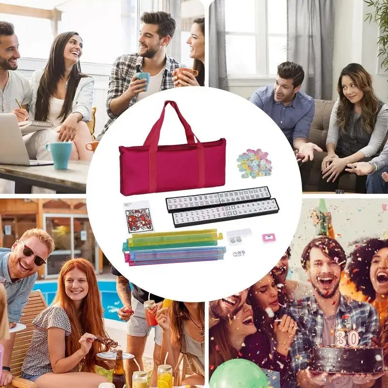 American Mahjong Set 166 Tiles with Racks, Pushers & Soft Carrying Bag – Complete Mahjongg Set for Travel & Family Game Night