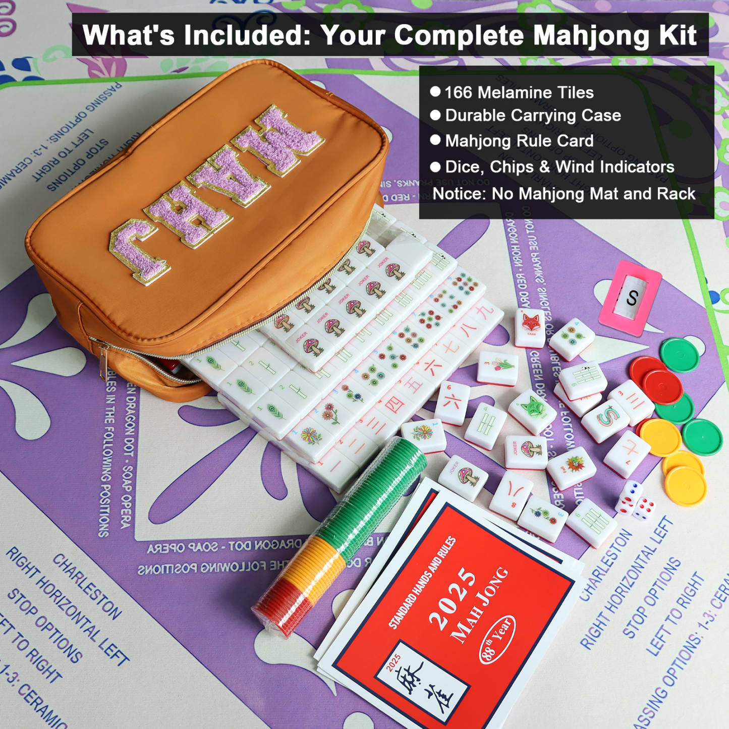 American Mahjong Game Set – Complete 166 Melamine Tiles with Rule Cards & Travel Bag