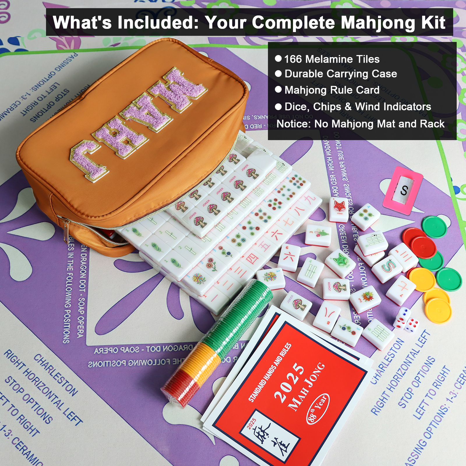 American Mahjong Game Set – Complete 166 Melamine Tiles with Rule Cards & Travel Bag