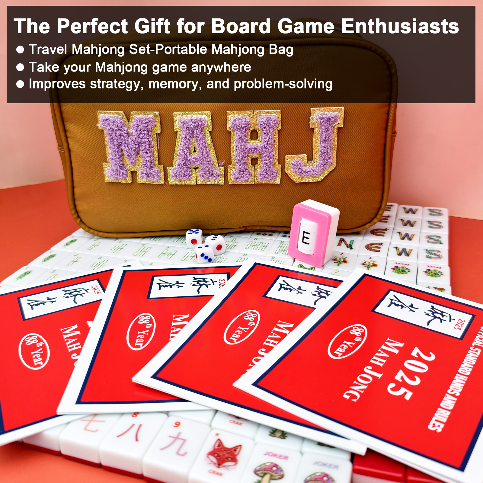 American Mahjong Game Set – Complete 166 Melamine Tiles with Rule Cards & Travel Bag