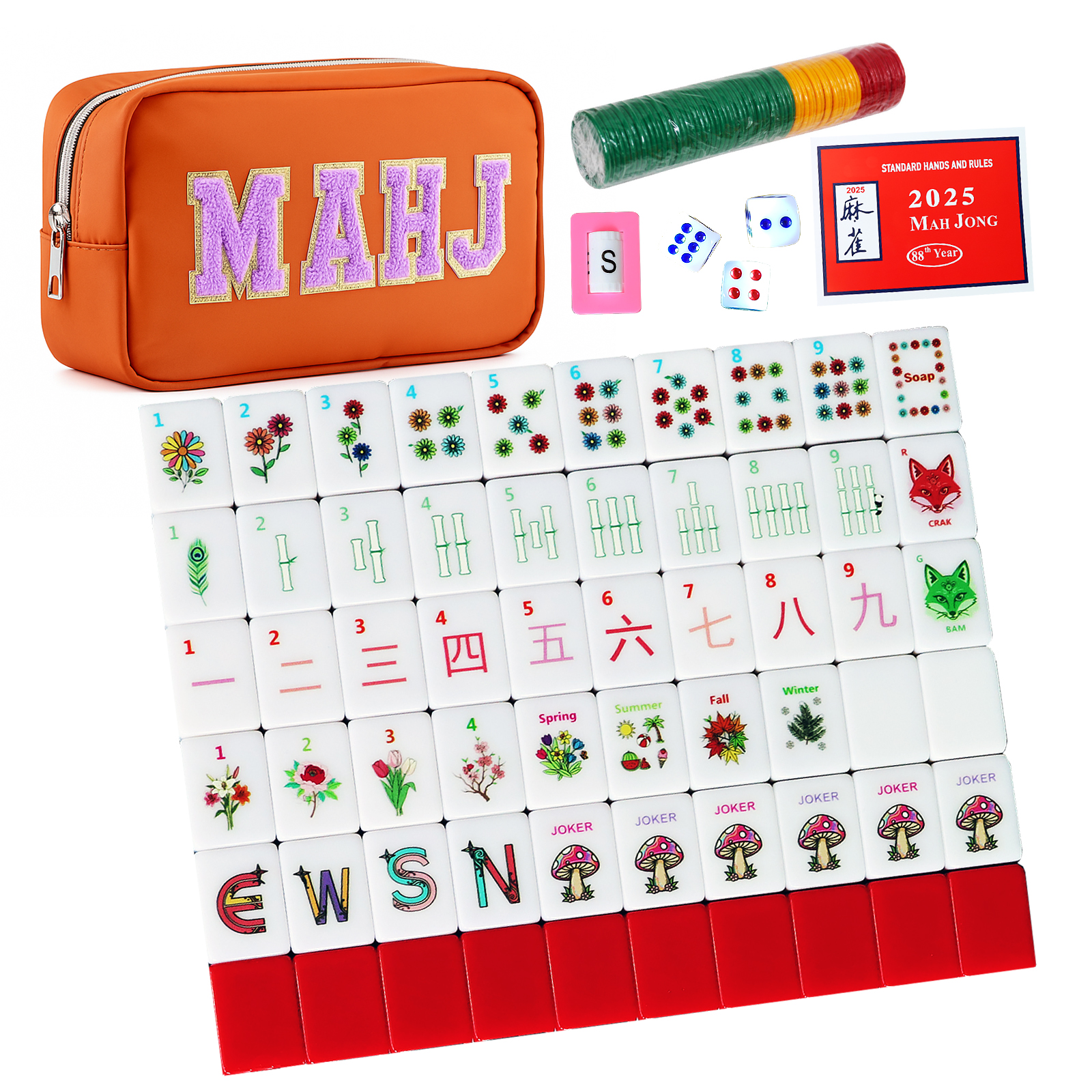 American Mahjong Game Set – Complete 166 Melamine Tiles with Rule Cards & Travel Bag