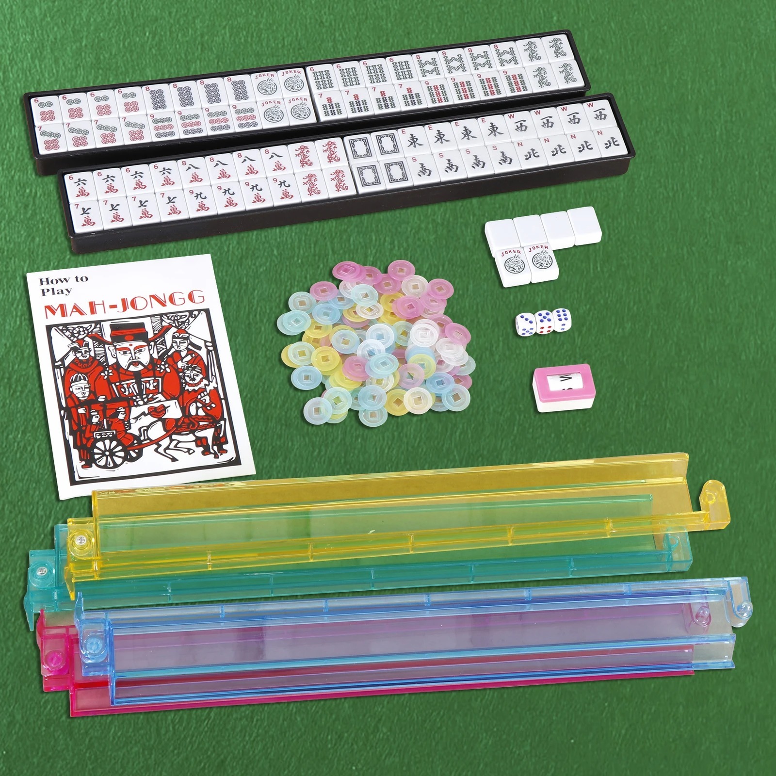 American Mahjong Set 166 Tiles with Racks, Pushers & Soft Carrying Bag – Complete Mahjongg Set for Travel & Family Game Night