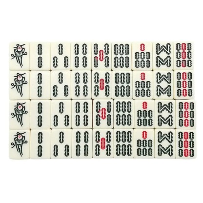 Chinese Mahjong Game Set with 144 Mini Melamine Tiles – Portable White Engraved Travel Mahjong Set with Carry Case for Parties & Family Game Night