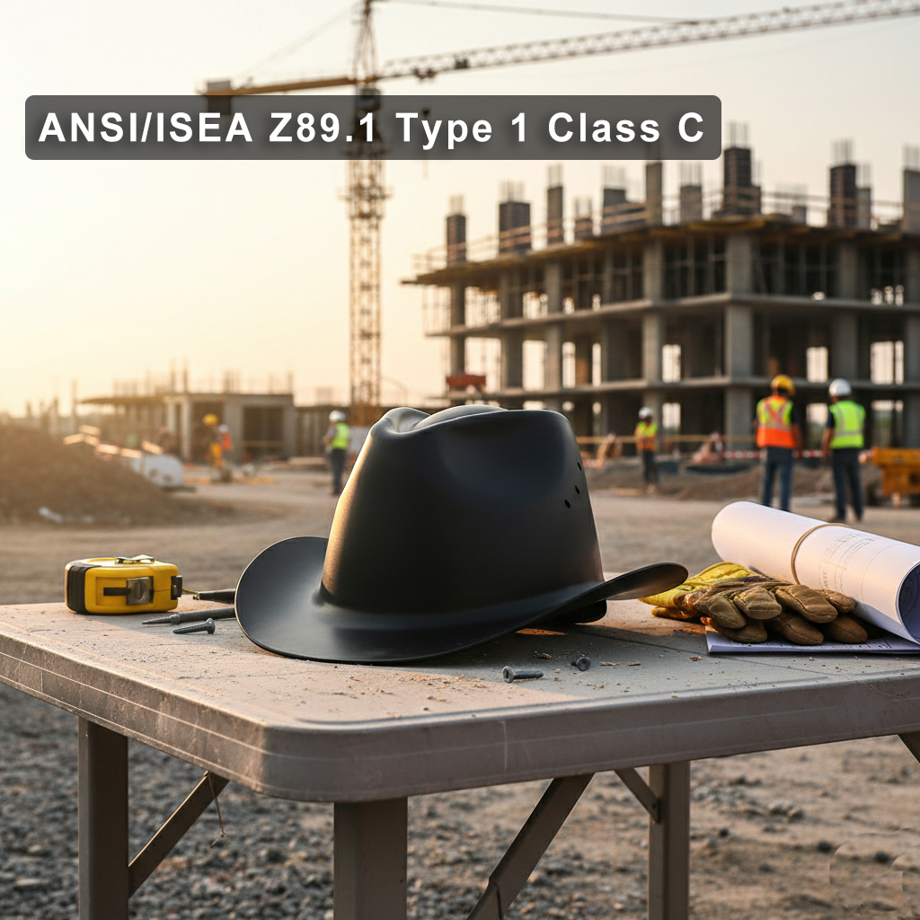 Cowboy Hard Hat - ANSI Z89.1 Certified Type 1 Class C - Wide Brim Safety Helmet with 6-Point Ratchet Suspension