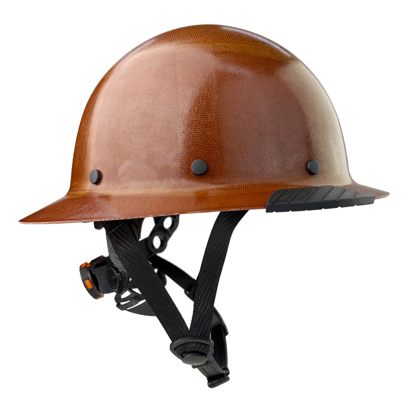 Fiberglass Full Brim Hard Hat - 6-Point Suspension & Chin Strap - Brown