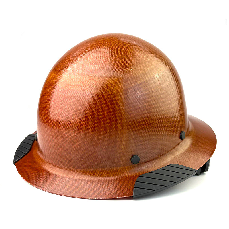 Fiberglass Full Brim Hard Hat - 6-Point Suspension & Chin Strap - Brown