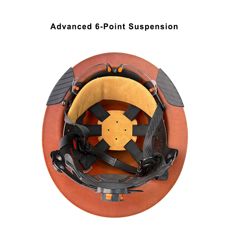 Fiberglass Full Brim Hard Hat - 6-Point Suspension & Chin Strap - Brown