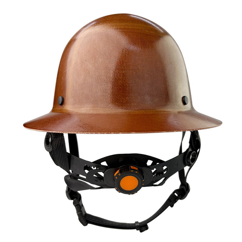 Fiberglass Full Brim Hard Hat - 6-Point Suspension & Chin Strap - Brown