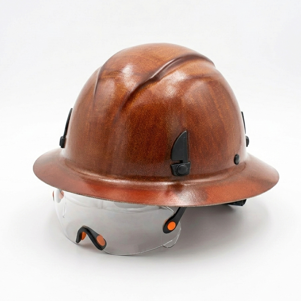 Heritage Series Full Brim Fiberglass Hard Hat – Integrated Retractable Eye Shield - ANSI Z89.1 & Z87.1 Compliant