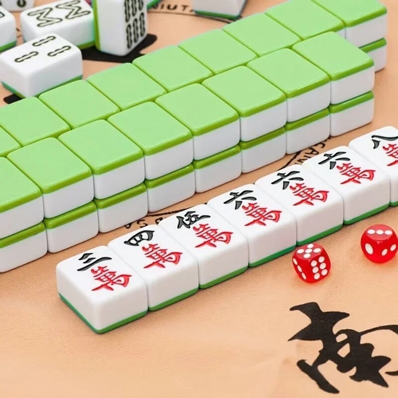 Mini Mahjong Board Game Travel Set — 144pcs Portable Chinese Mahjong Tiles, Engraved Classic Tabletop Game for Family, Friends & Travel