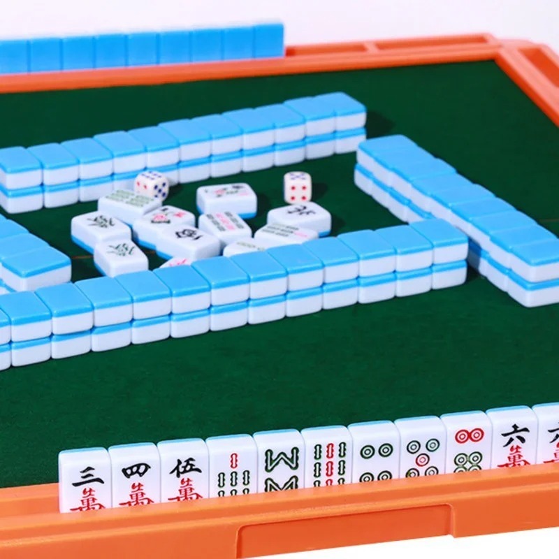 Mini Mahjong Board Game Travel Set — 144pcs Portable Chinese Mahjong Tiles, Engraved Classic Tabletop Game for Family, Friends & Travel