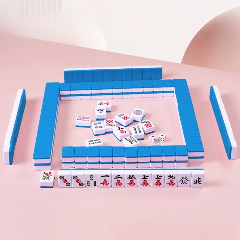 Mini Mahjong Board Game Travel Set — 144pcs Portable Chinese Mahjong Tiles, Engraved Classic Tabletop Game for Family, Friends & Travel