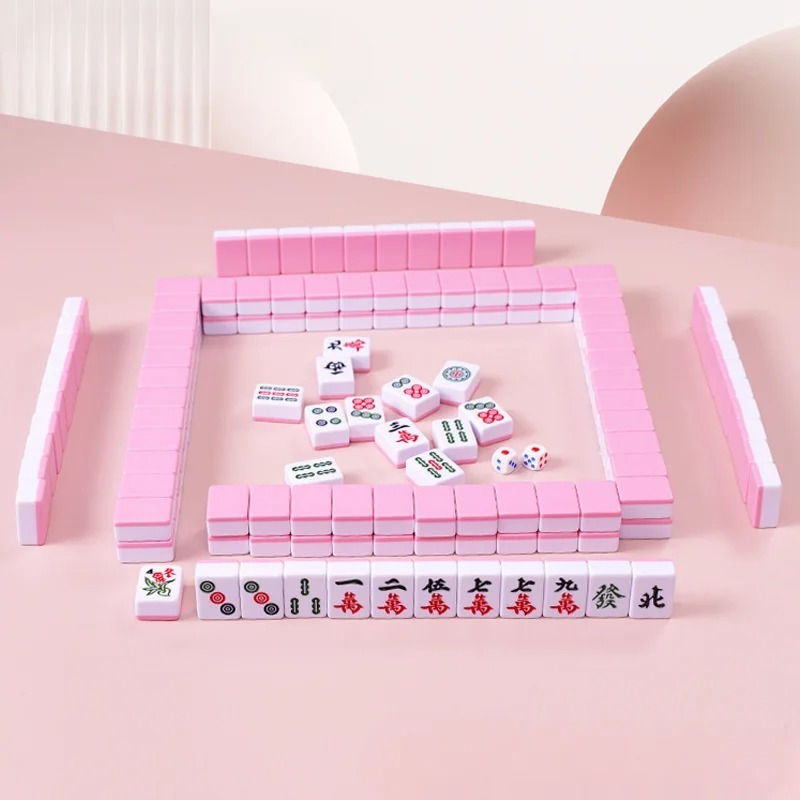 Mini Mahjong Board Game Travel Set — 144pcs Portable Chinese Mahjong Tiles, Engraved Classic Tabletop Game for Family, Friends & Travel