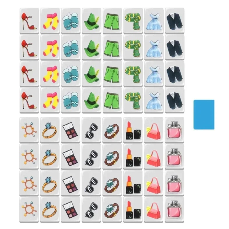 Seaside Escape Mahjong Game Set – 64+1 Mini Mahjong 24mm Tiles, Multi-Style Pattern Match & Clear Board Game for Family & Party Fun