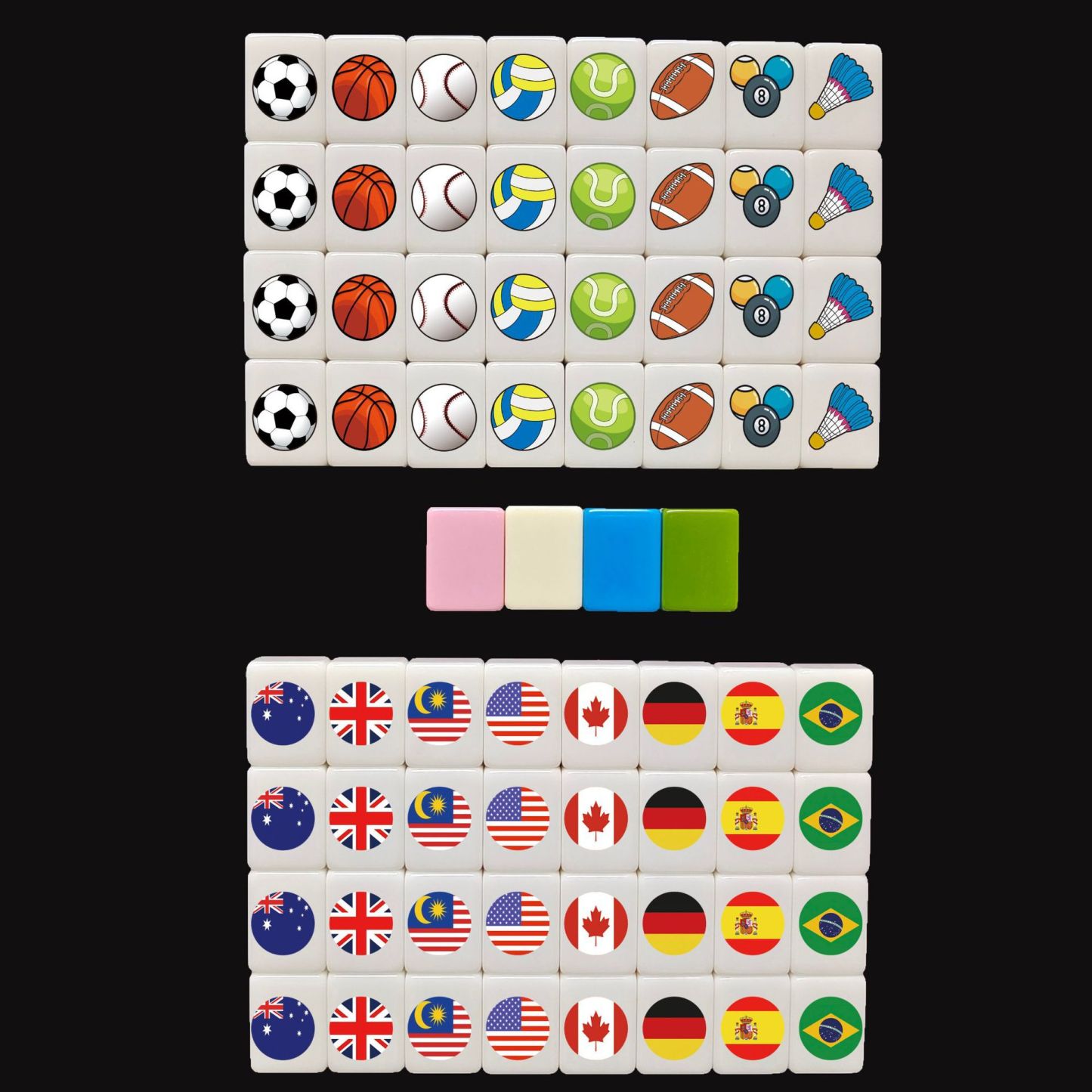 Seaside Escape Mahjong Game Set – 64+1 Mini Mahjong 24mm Tiles, Multi-Style Pattern Match & Clear Board Game for Family & Party Fun