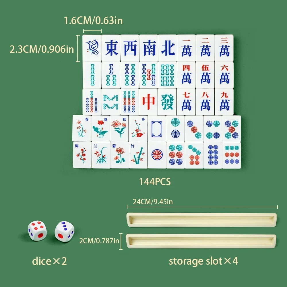Travel Mahjong Set with 144 Mini Chinese Mahjong Tiles – Portable Table Game for Parties, Gatherings & Holiday Gifts