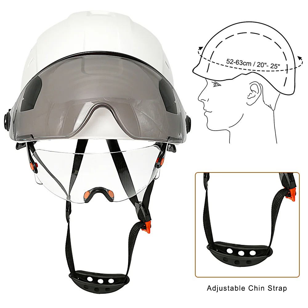Vented Construction Hard Hat with Dual Retractable Visors