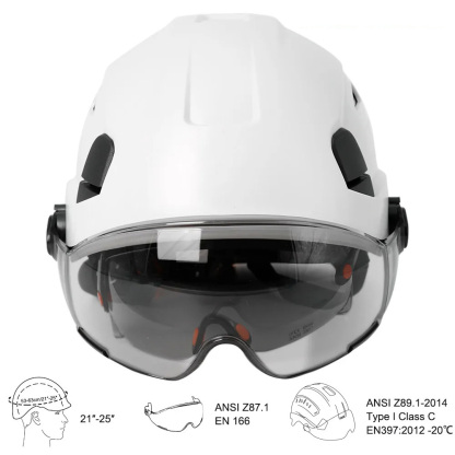 Vented Construction Hard Hat with Dual Retractable Visors