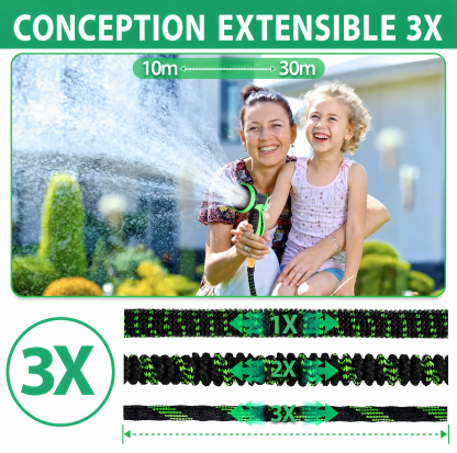 Tuyau d’arrosage extensible magique – Parfait pour laver votre voiture, nettoyer les meubles d’extérieur et arroser le jardin