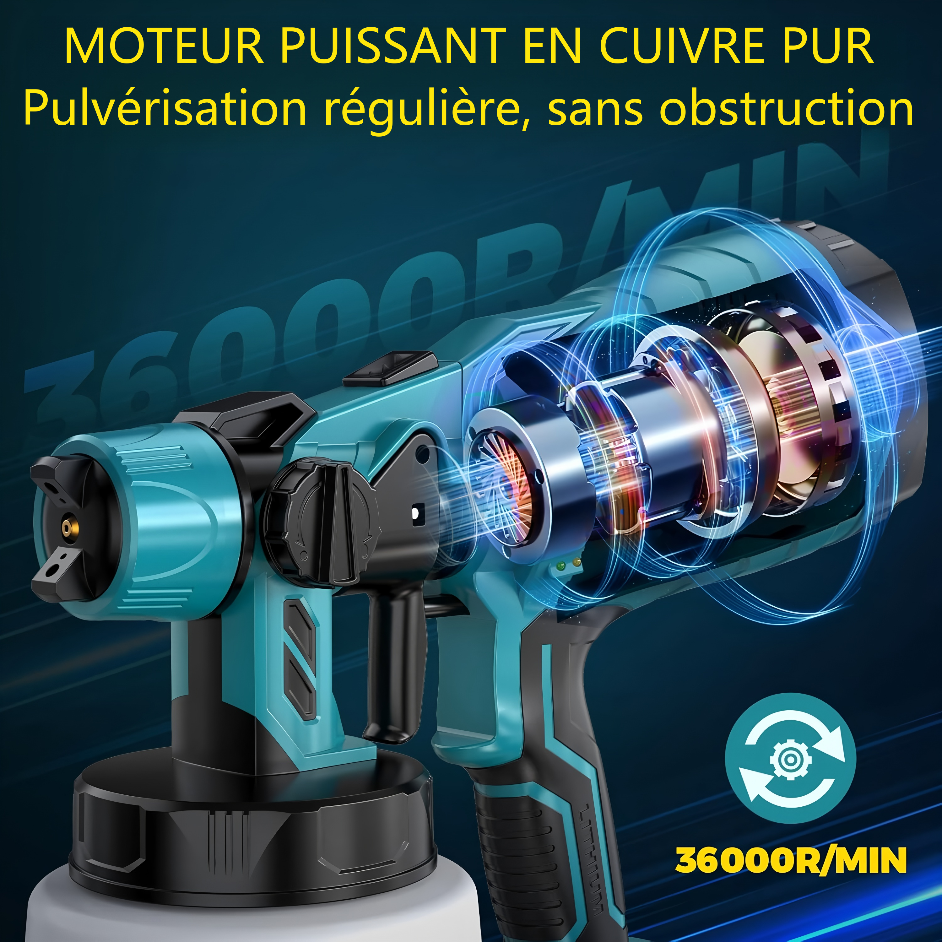 Pistolet de peinture sans fil avec 2 batteries, idéal pour les projets de bricolage : peinture de maisons, meubles et clôtures.