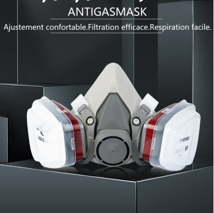 Demi-masque réutilisable avec lunettes de protection - Protection contre les vapeurs, les produits chimiques et les poussières pour la peinture, la soudure et le travail du bois.