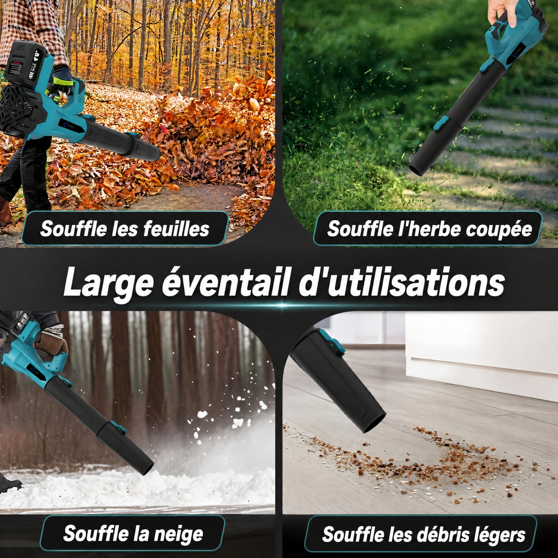 Souffleur sans fil 21 V, 6 vitesses – nettoyage rapide et efficace de la cour et de la terrasse – 2 batteries incluses