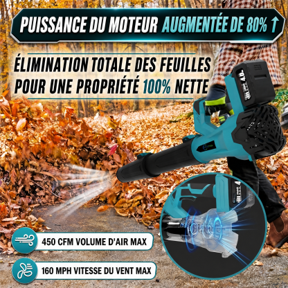 Souffleur sans fil 21 V, 6 vitesses – nettoyage rapide et efficace de la cour et de la terrasse – 2 batteries incluses